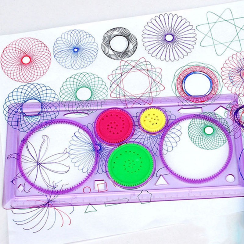 Mainan Edukasi Anak Spirograph Penggaris Siswa Menggambar Pendidikan Spiral Seni Alat Tulis Geometris Stensil Klasik