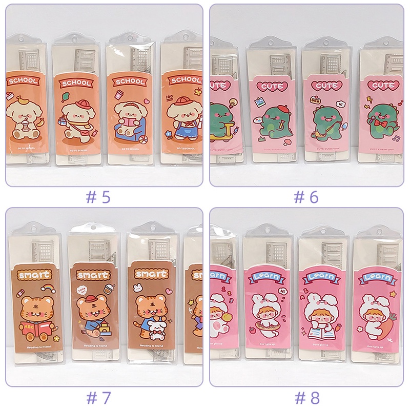 4pcs / Set Penggaris Transparan Portable Motif Kartun Lucu Untuk Pelajar