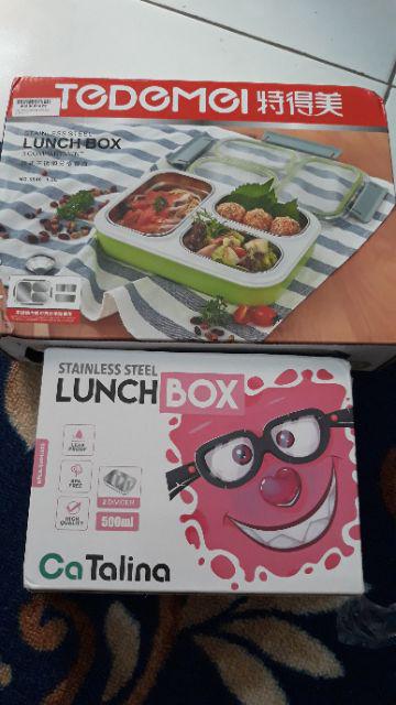 Tempat Makan Stainless Anti Tumpah Tedemei 6540 Pink Green Blue.