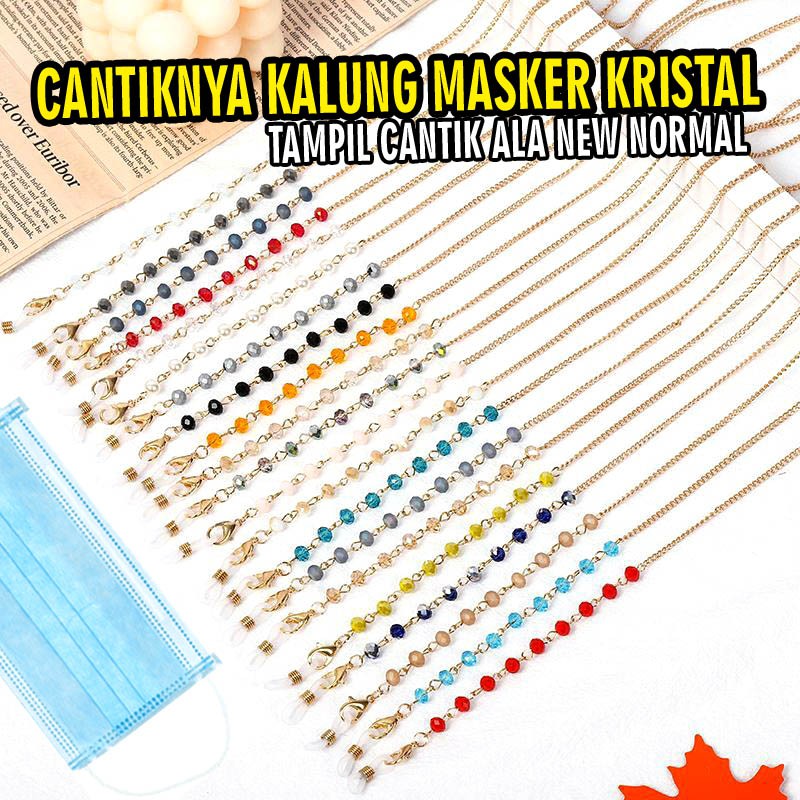 Kalung masker rantai manik korea chain crystal kristal cantik wanita elegan mewah rante gantung