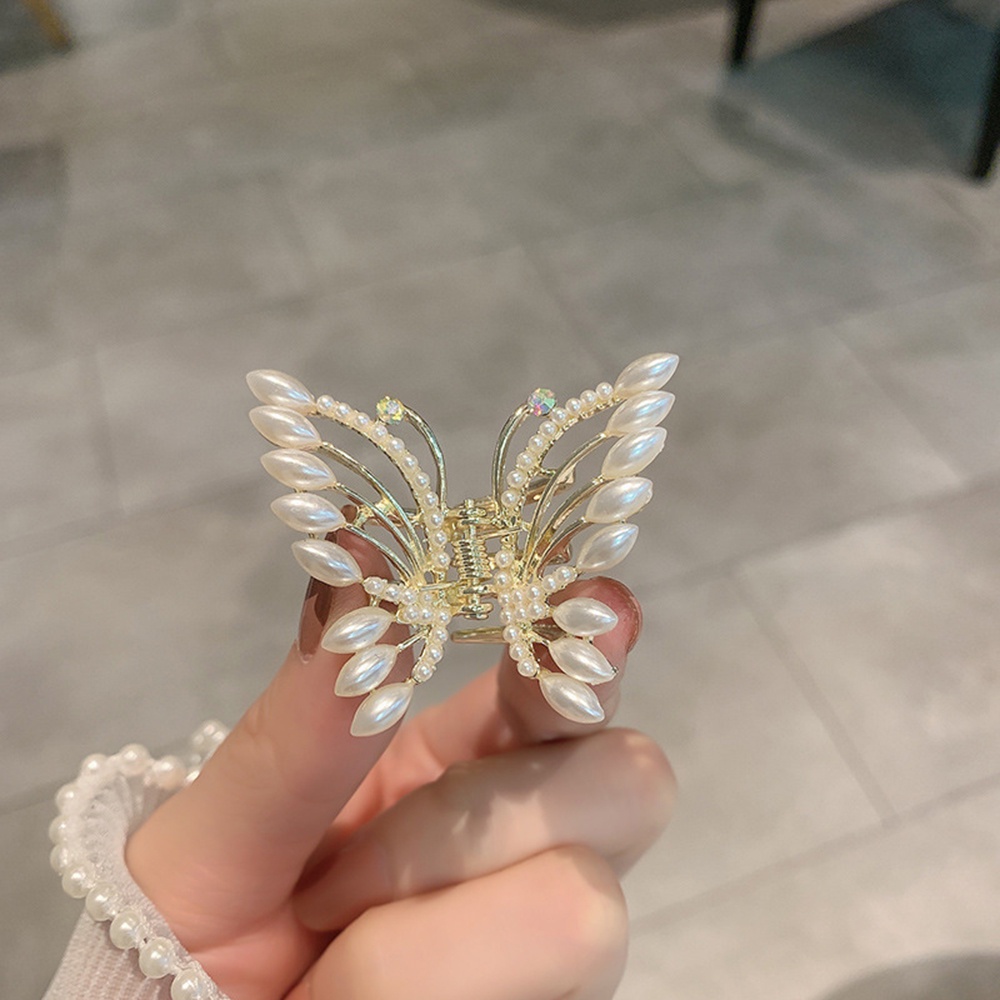 Jepit Rambut Bentuk Butterfly Kepiting Aksen Mutiara Gaya Korea Untuk Wanita