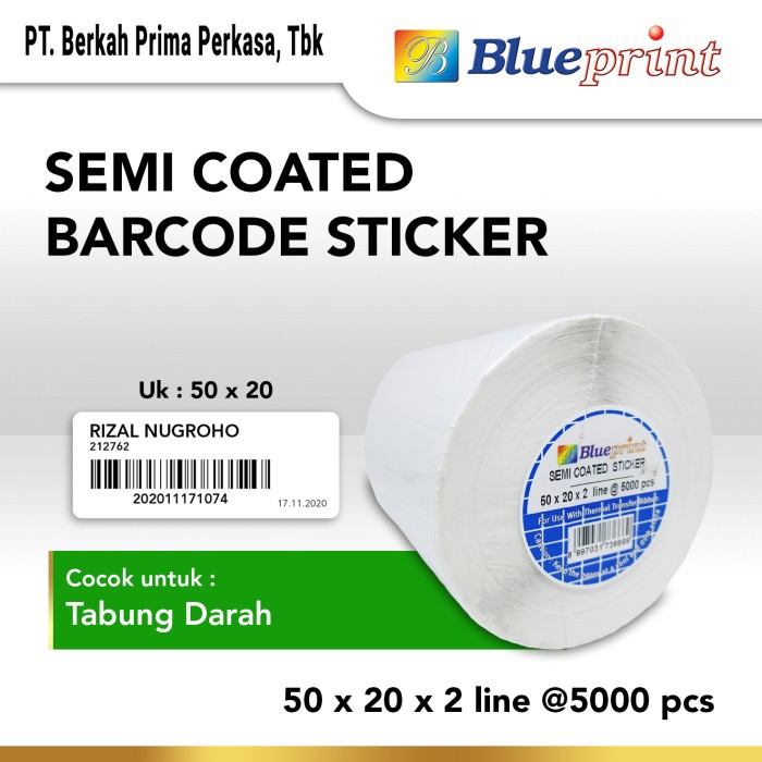 

Sticker label Barcode 50x20x2 Line Semi Coated BLUEPRINT isi 5000Pcs