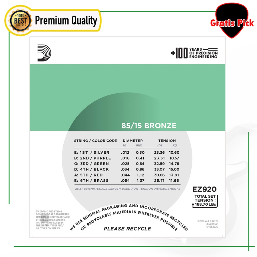 senar gitar akustik 012 acoustic guitar strings daddario EZ 920