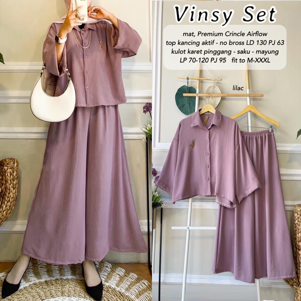 Setelan 2in1 Kemeja Oversize dan Kulot Wanita Baju Kerja Bahan Katun Rayon Crinkle / SetCel Jumbo Bi