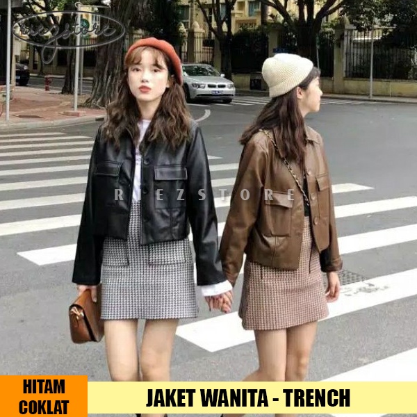 RZS x TRENCH - Jaket Kulit Oversized Wanita OOTD Faux Synthetic Leather Jacket Jumbo Oversize Besar 