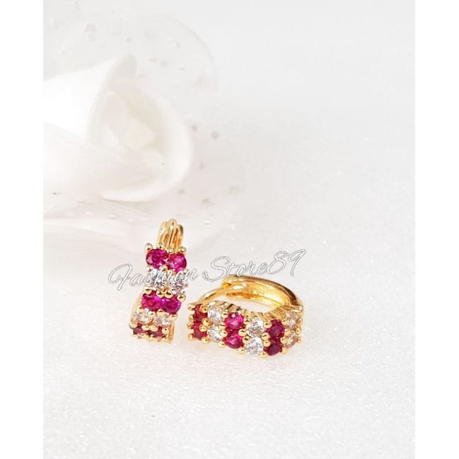 Anting Jepit Permata Kombinasi pink white xuping perhiasan lapis emas bestseller xuping TRX180R