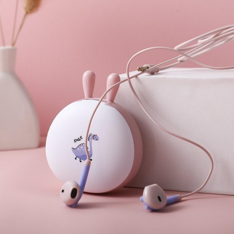 Top_murah SET HEADSET EARPHONE & WADAH SIMPAN MOTIF KARAKTER LUCU / HEADSET KAWS / EARPHONE DINOSAUR