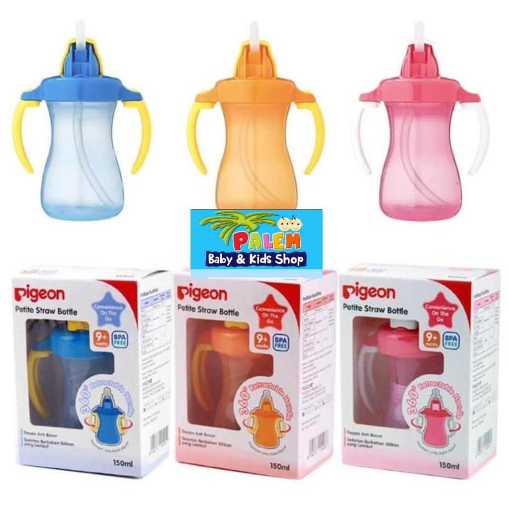 Pigeon Petite Straw Bottle Pink / Orange 150ml /biru  botol