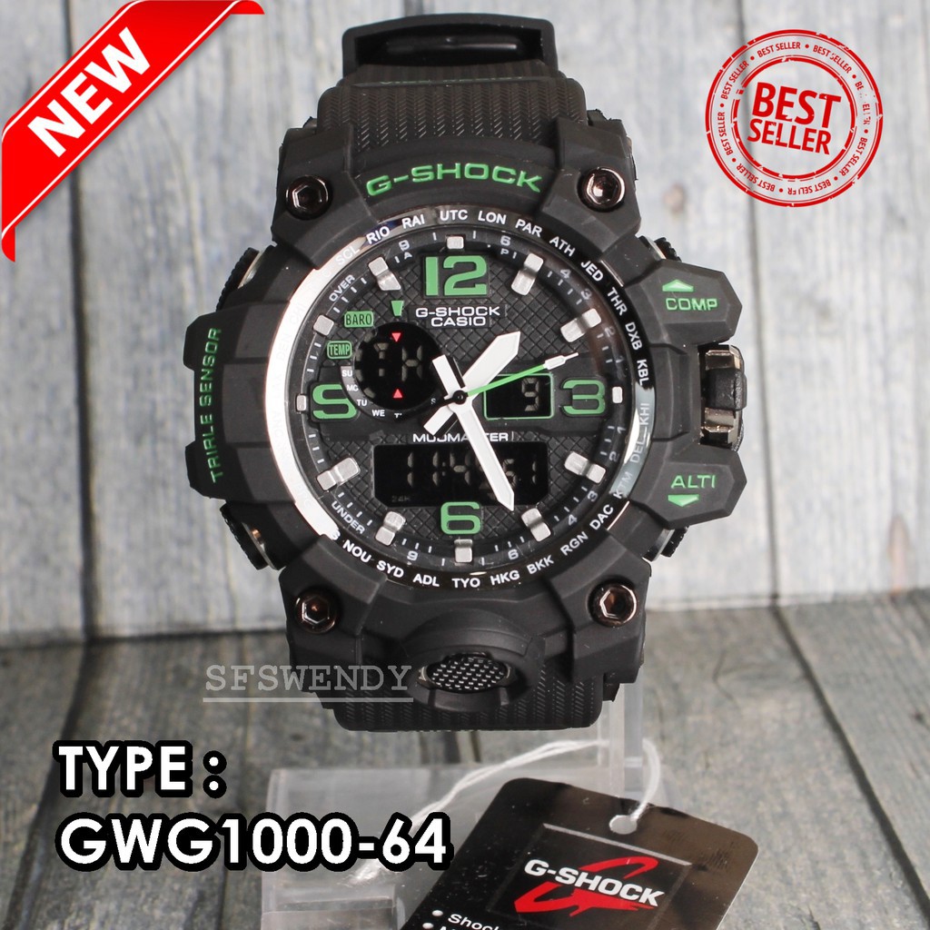 HARGA TERMURAH  G Shock Casio PREMIUM GWG1000 Mudmaster hitam list hijau jam digital pria