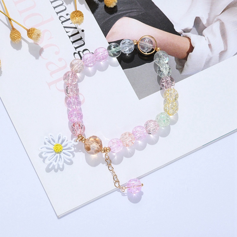 Gelang Tali Elastis Handmade Hias Manik-Manik Bunga Aster Kristal Warna-Warni Gaya Korea Untuk Wanita