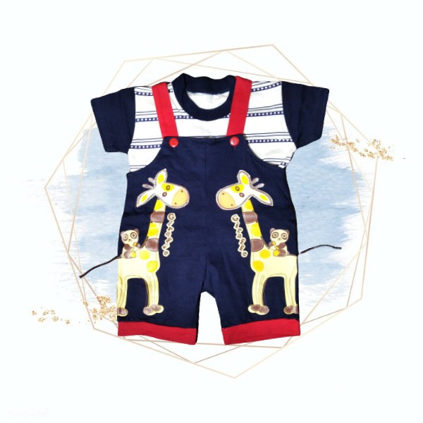 setelan baju bayi overall motif jerafah