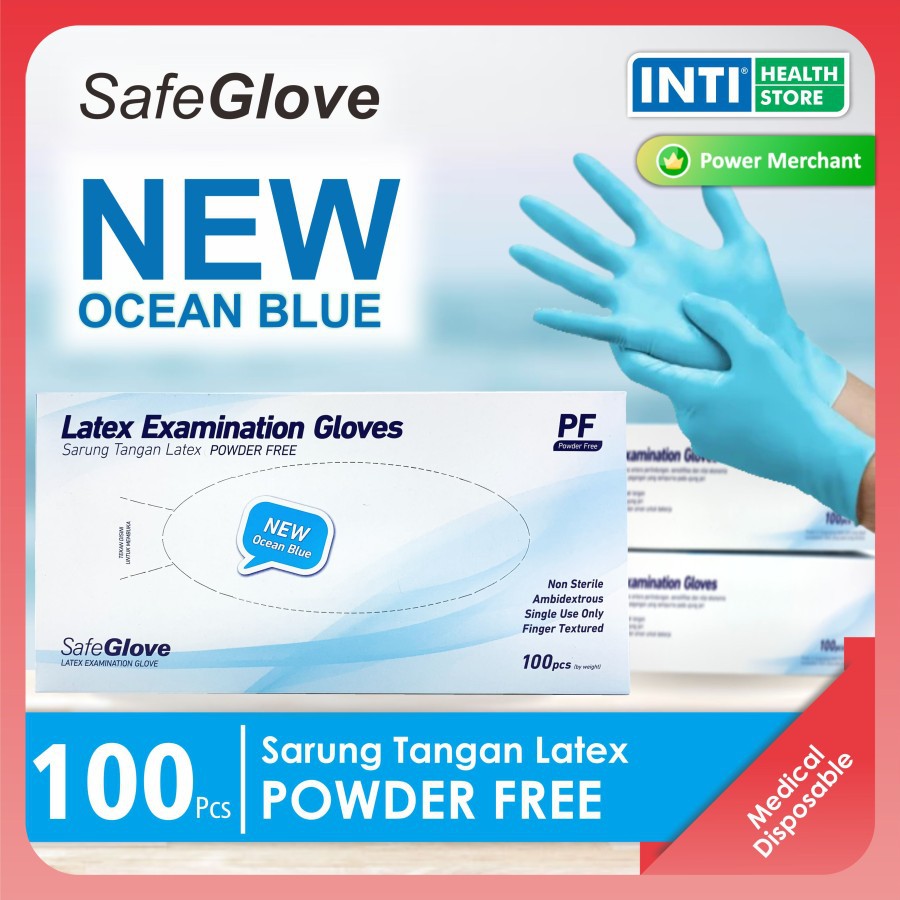 Safeglove | Sarung Tangan Nitrile Powder Free Ocean Blue | Latex Examination 100 Pcs