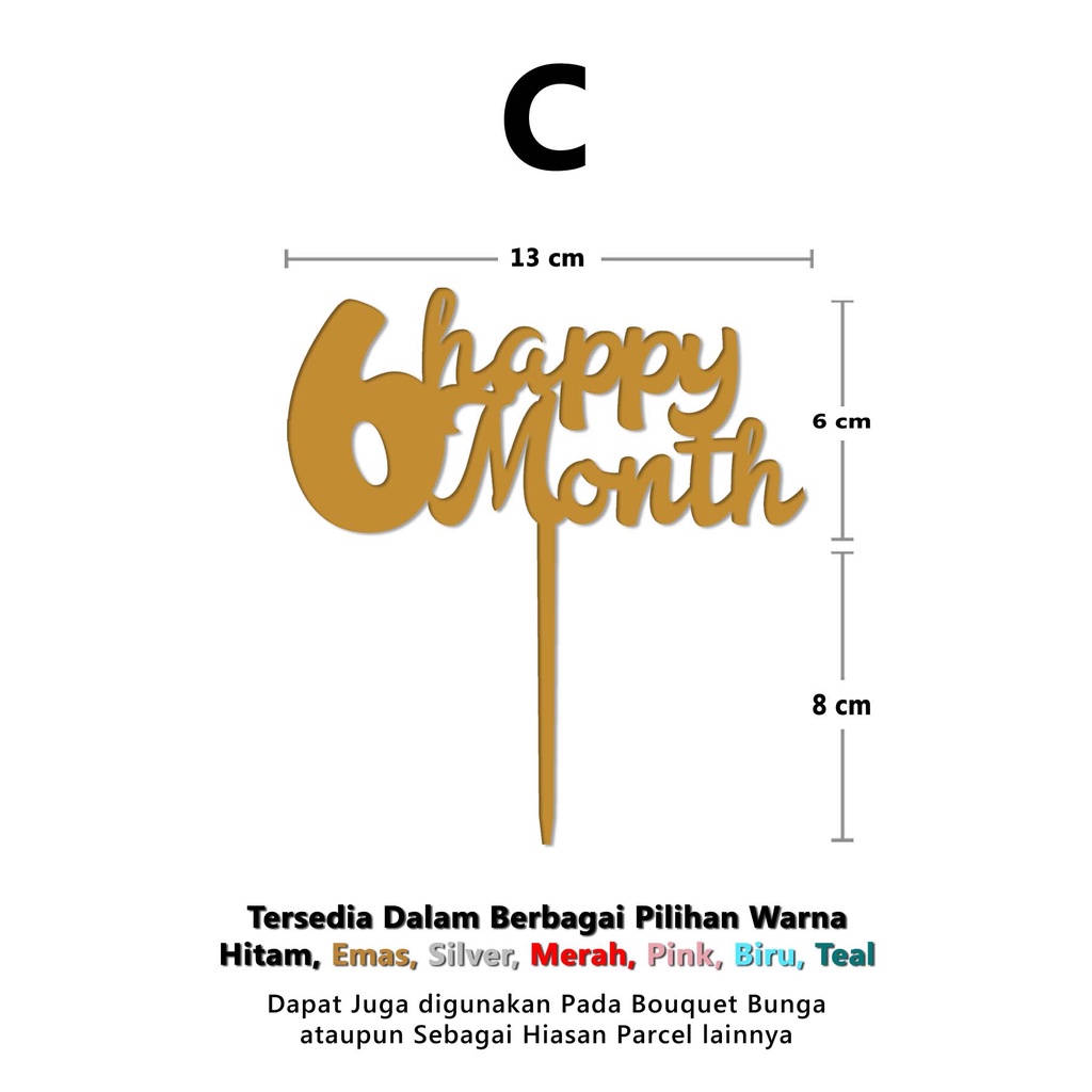 Cake Topper - HAPPY 1 MONTH / 3 MONTH / 6 MONTH - Kue Ulang tahun Bayi