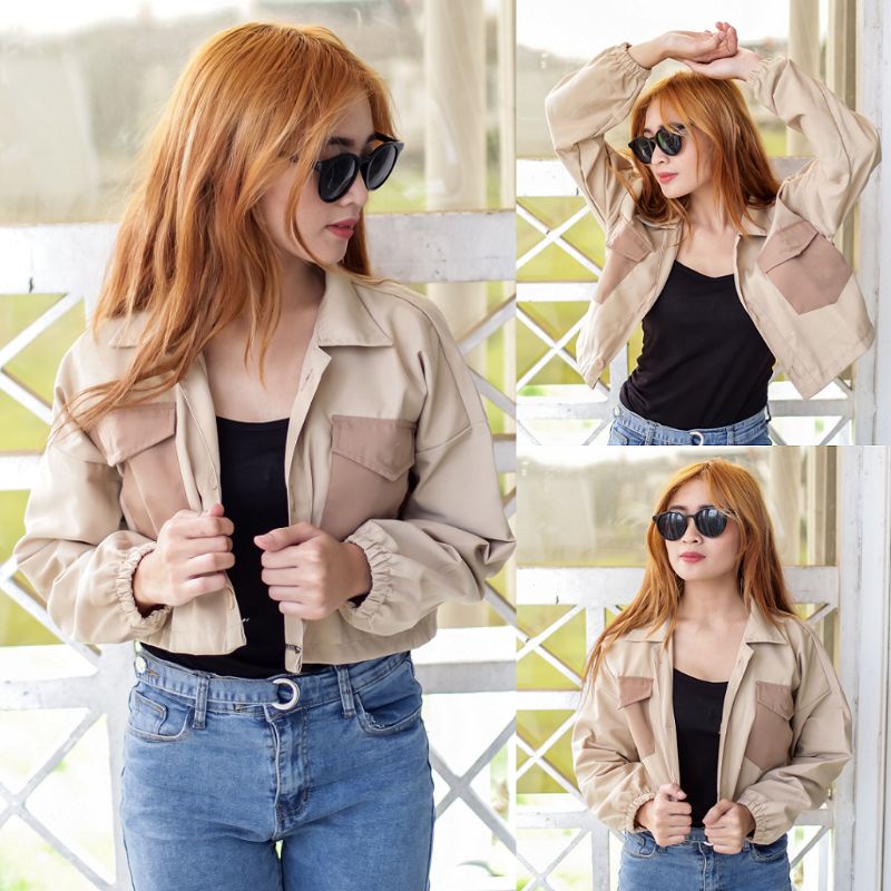 Jaket Crop Wanita Jaket Crop Katun Ivanka