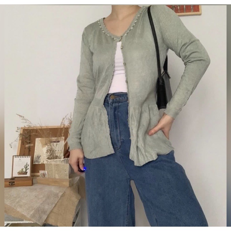 TRUDEA mint pearl cardi