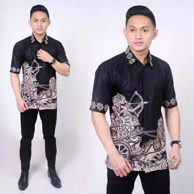 Distro Batik Hrb026 Kenongo Kemeja Tosca Pendek Pekalongan  Pad M L Xl Sogan Tulis Halus Bagus Laris