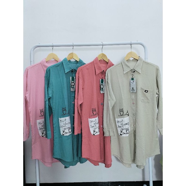 Tunik Kemeja Katun Linen Import polos bordir 393