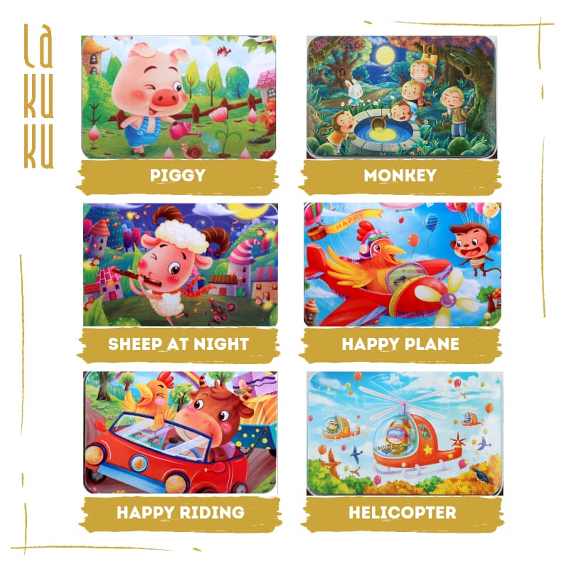 Lakuku - Jigsaw Puzzle Kaleng Mainan Puzzle Kayu 60 pcs