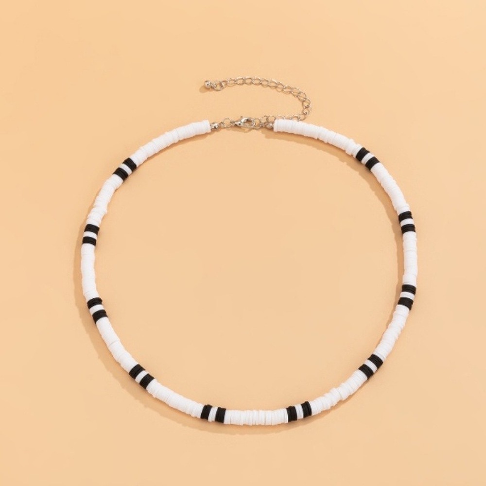 Kalung Choker Manik-Manik Tanah Liat Warna Hitam Putih Gaya Minimalis Untuk Pria Dan Wanita