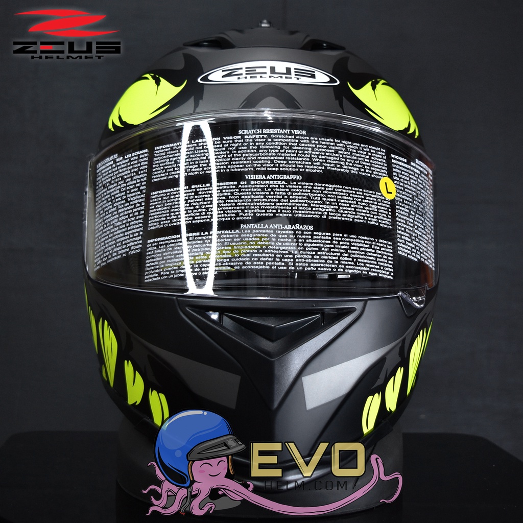 ZEUS ZS- 822B MBLK AN27 FLUO YEL FULL FACE SINGLE VISOR (FREE DARK SMOKE VISOR)