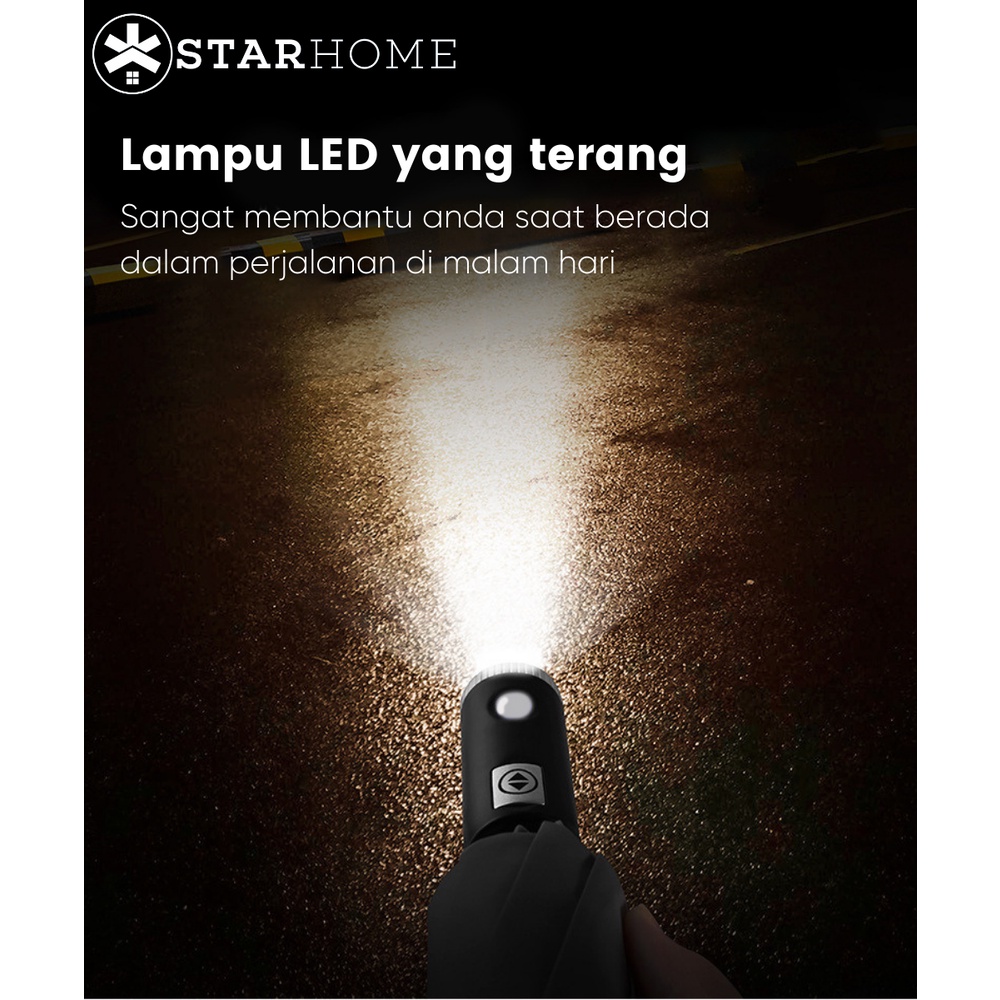 Payung Lipat Otomatis Anti UV Lengkap dengan Senter LED StarHome Payung Lipat Ukuran Besar Jumbo