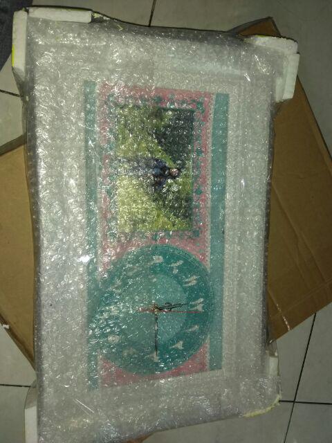 Hiasan Jam Dinding Kaligrafi Ayat Kursi Pink Tosca Frame Ukir Uk 20x40