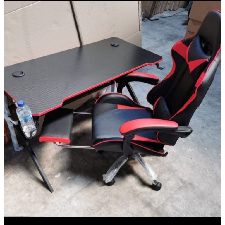 GAMING SET MEJA DAN KURSI GAMING SAPPORO BEST 2022 BLACK RED KAKI BESI BANTAL GETAR BISA MASAGGE