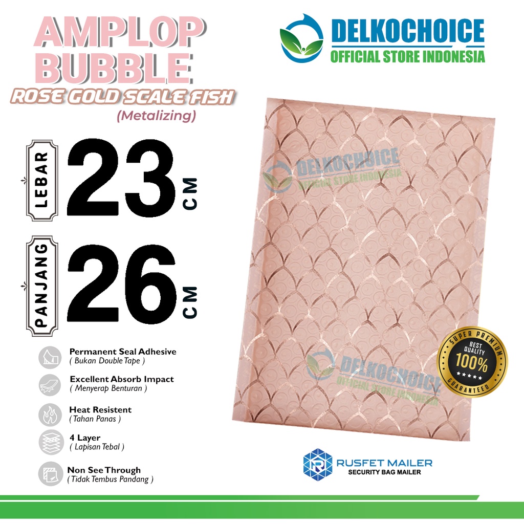 Amplop Bubble Mailer ROSE GOLD SCALEFISH 23x26cm Bubblewrap Envelope Packing Online Rusfet Premium /