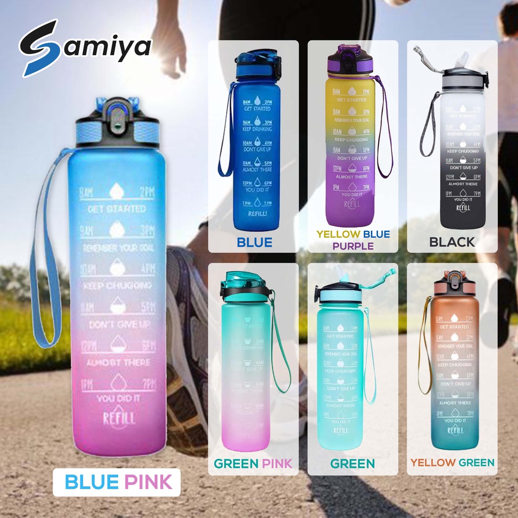 botol minum motivasi fitness olahraga sport travel outdoor 1liter TRITAN BPA FREE FOOD GRADE / motivational water bottle 1L creative design foodgrade BPA FREE portable