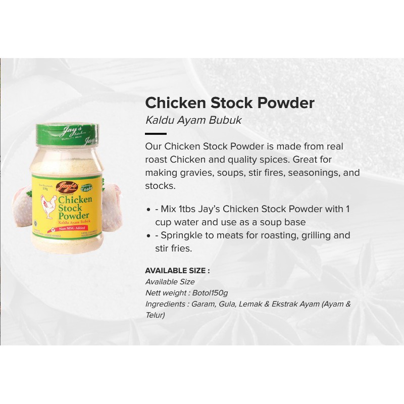 Jay's Jays Chicken Stock Powder Kaldu Ayam Bubuk Non-MSG 150 gr / 150gr