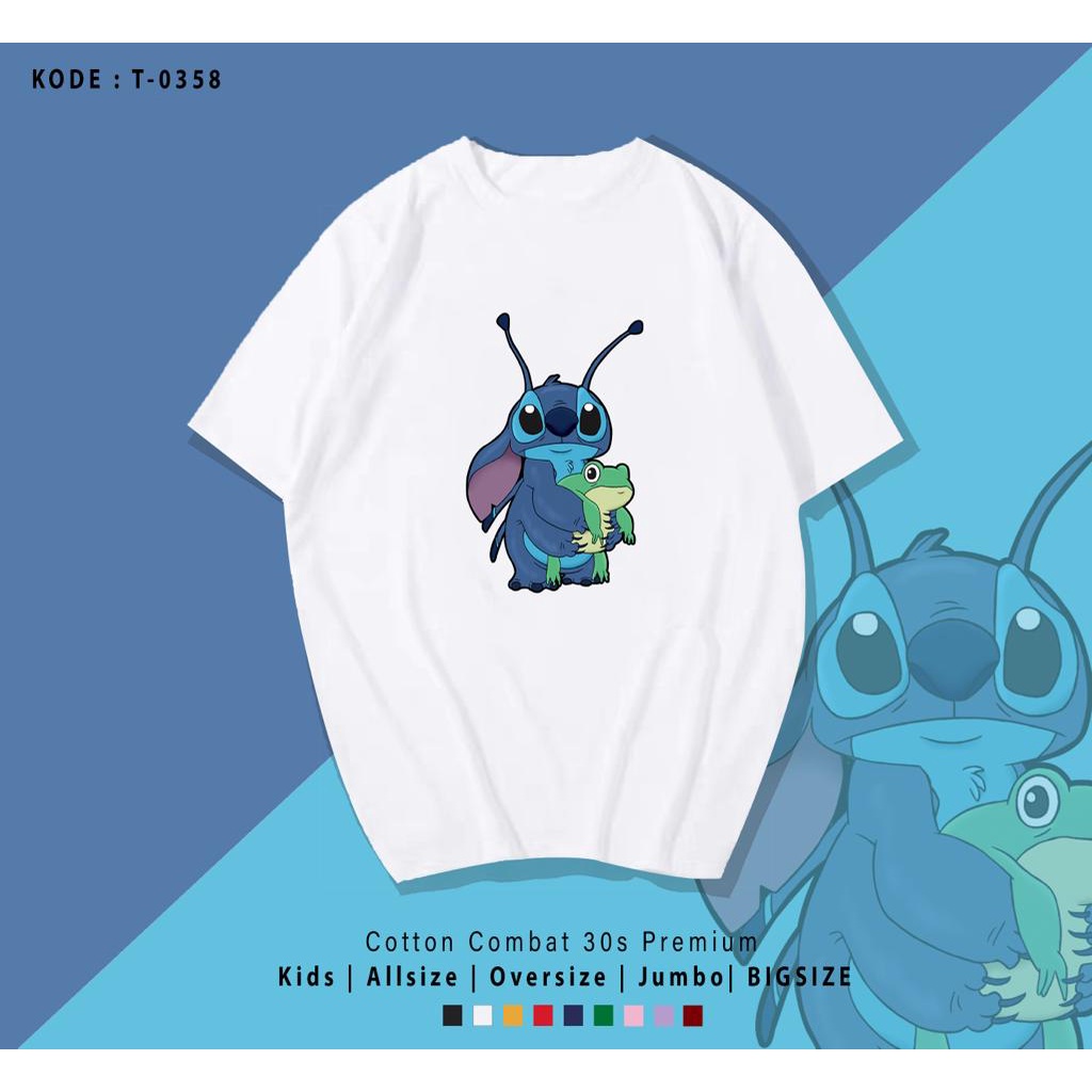 KAOS MOTIF LUCU STICH FROG/ KAOS STICH KODOK / KAOS SIMPLE / KAOS WANITA PRIA / KAOS UK M-XL / KAOS SANTAI / KAOS OVER SIZE