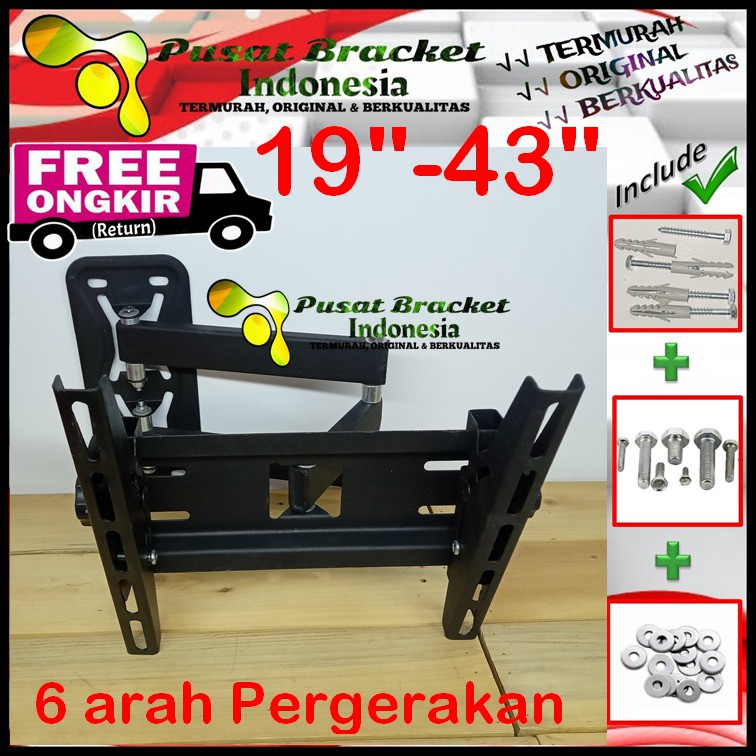 Bracket Tv 14&quot;-43&quot; Model Swifle lengan Cocok semua Merk TV