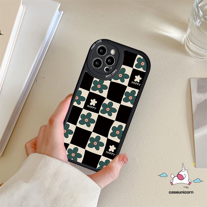 IPHONE Kompatibel Untuk Iphone7 8plus 6 6s Plus 11 13 12 14 Pro MAX XR X XS MAX Se2020 8plus 7plus Fashion Kotak-Kotak Bunga TPU Soft Phone Case Flower Cover