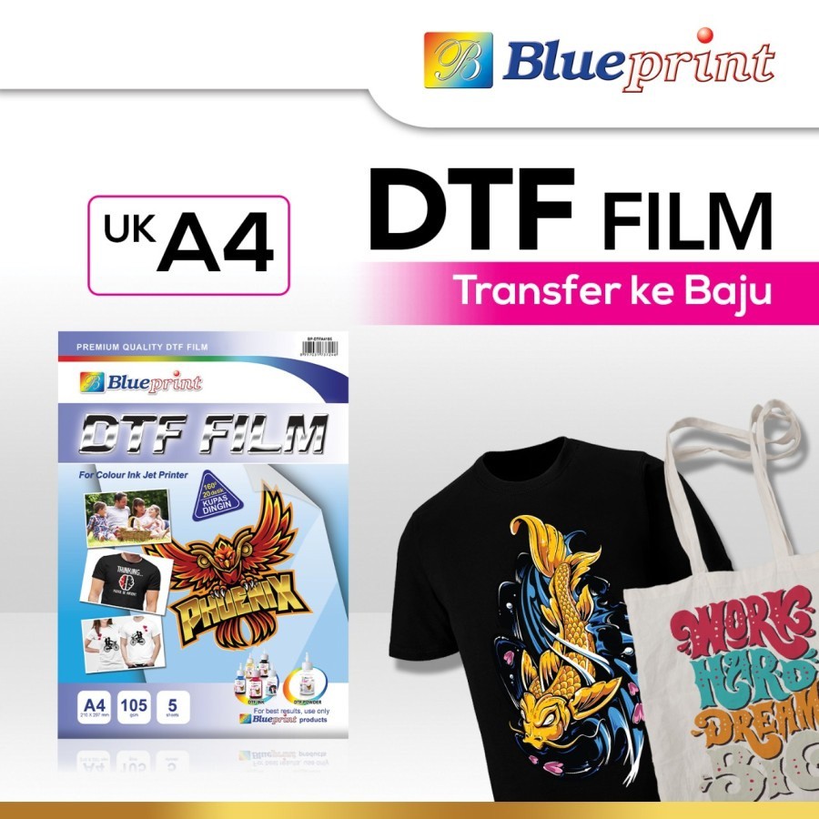

Kertas Transfer Film DTF BLUEPRINT / Digital Transfer Film PET - A4 isi 5 lembar
