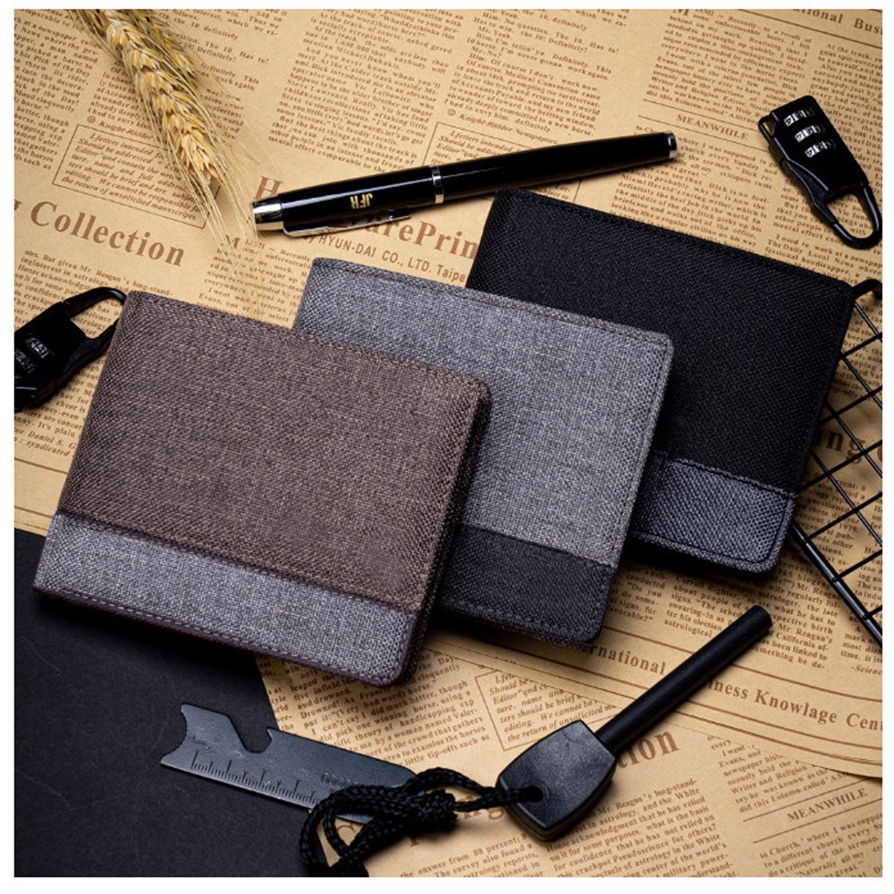 Dompet Pria Branded Bahan Kulit Kain Canvas Kanvas Free Box Exclusive Polos JP13