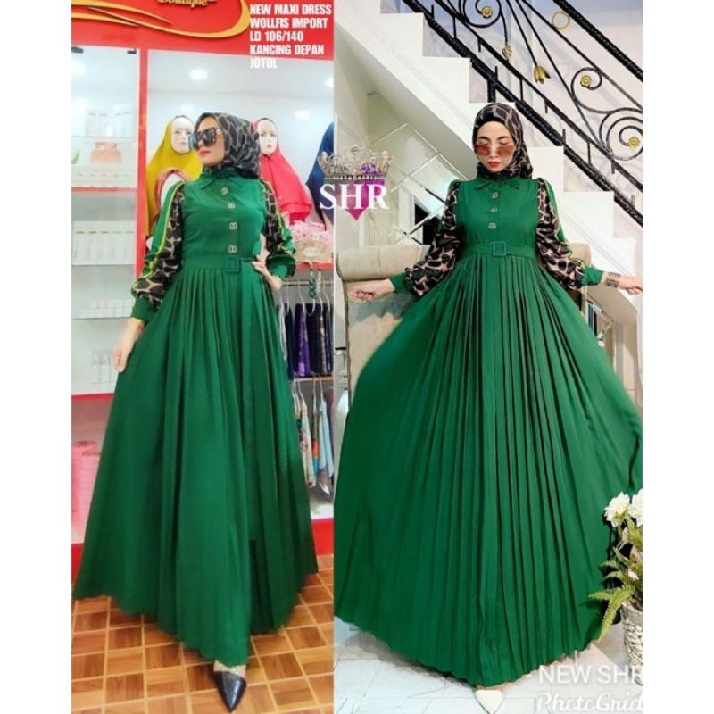 READY !! COD !! NEW SHR ORI 100% DRESS MAXI WOLPEACH BALON PLISKET PREMIUM SYAHIRA-3