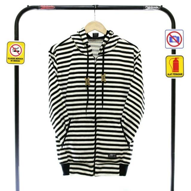 Sweater jipper hoodie pria garis salur