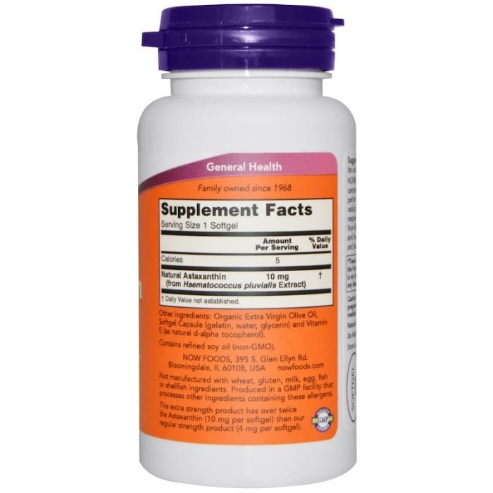 

Now Foods Astaxanthin Extra Strength 10 mg (60 gel) Now Astaxanthin 10