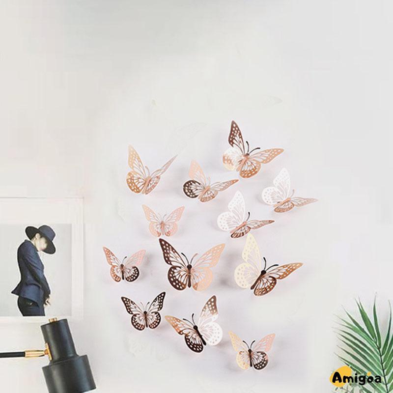 Hollow Butterfly 3D Imitasi Logam Dekorasi Dinding Rumah Stiker Dekorasi Ruang Tamu - AG2