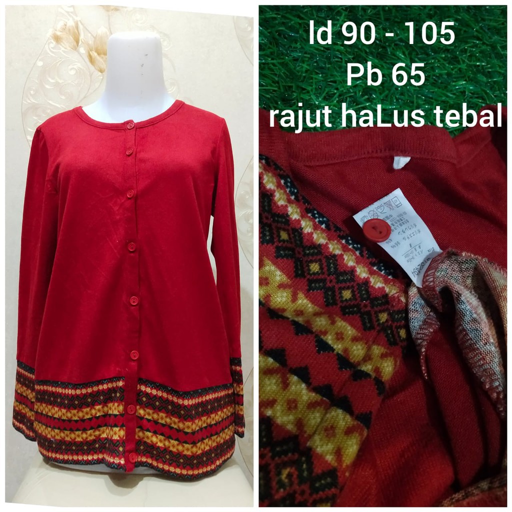 Cardigan merah motif batik