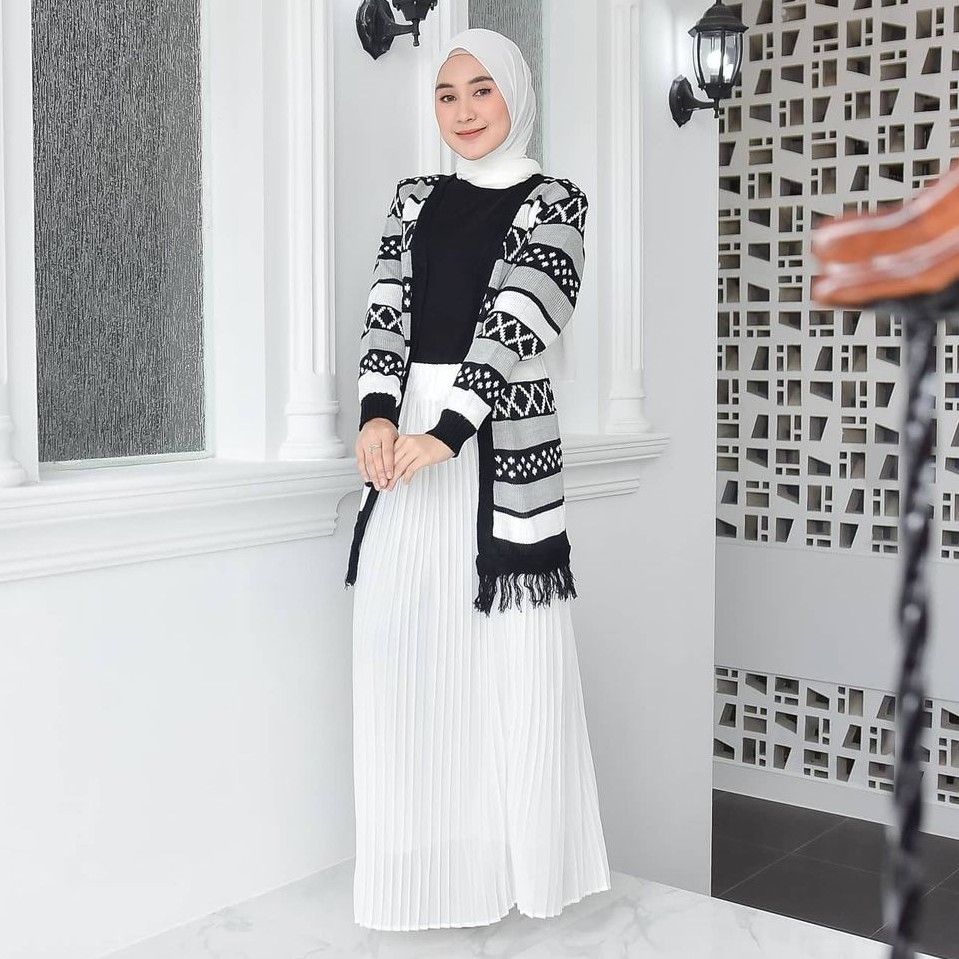 Long Hinata Cardigan Atasan Rajut Wanita Kardigan Rajut Motif Etnik Rumbai Gardigan Rajut Wanita-1
