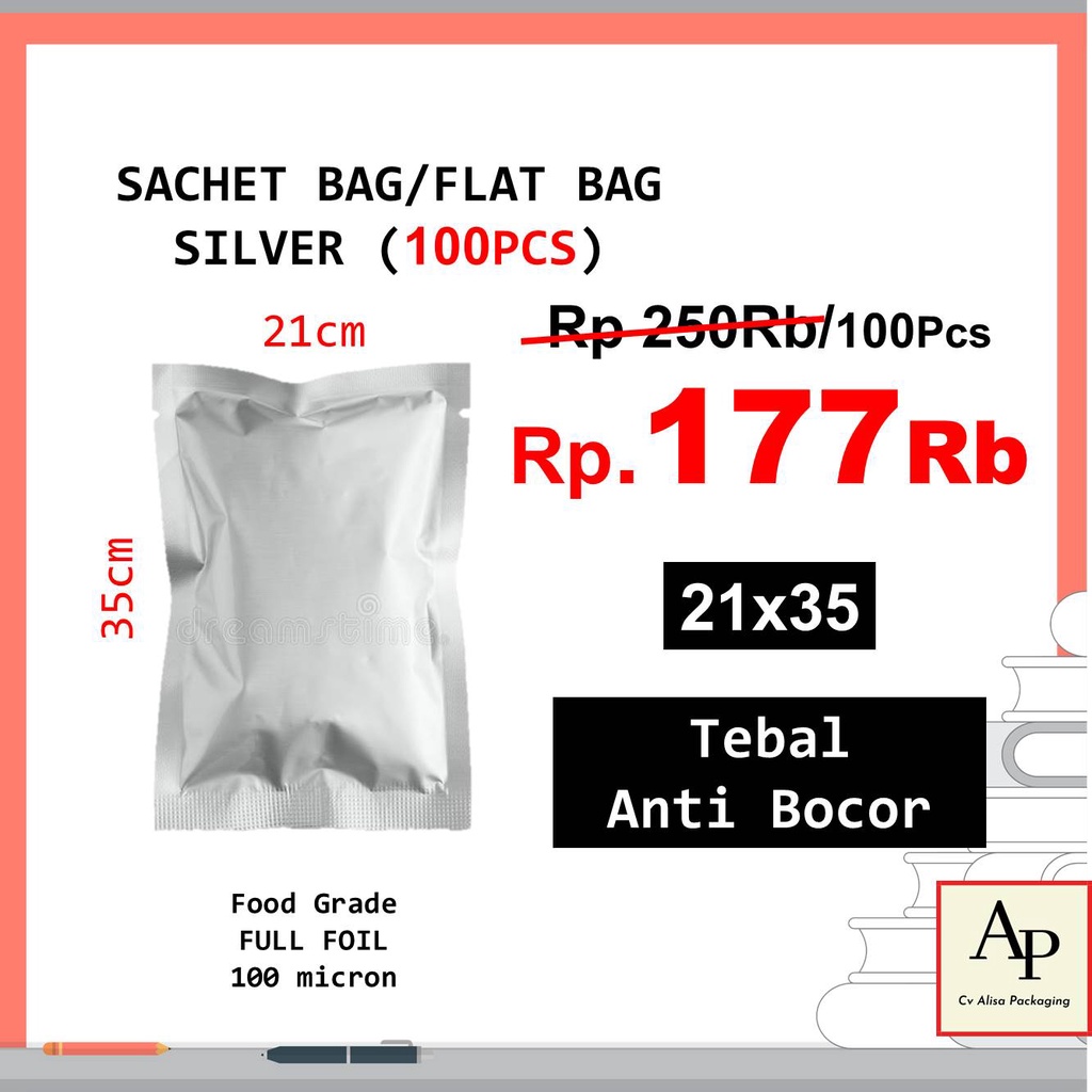 

Sachet Bag Alumunium Foil 21x35 Non Ziplock Food Grade Plastik Kemasan Saset Aluminium Foil Kantong Kopi Snack Cemilan Keripik