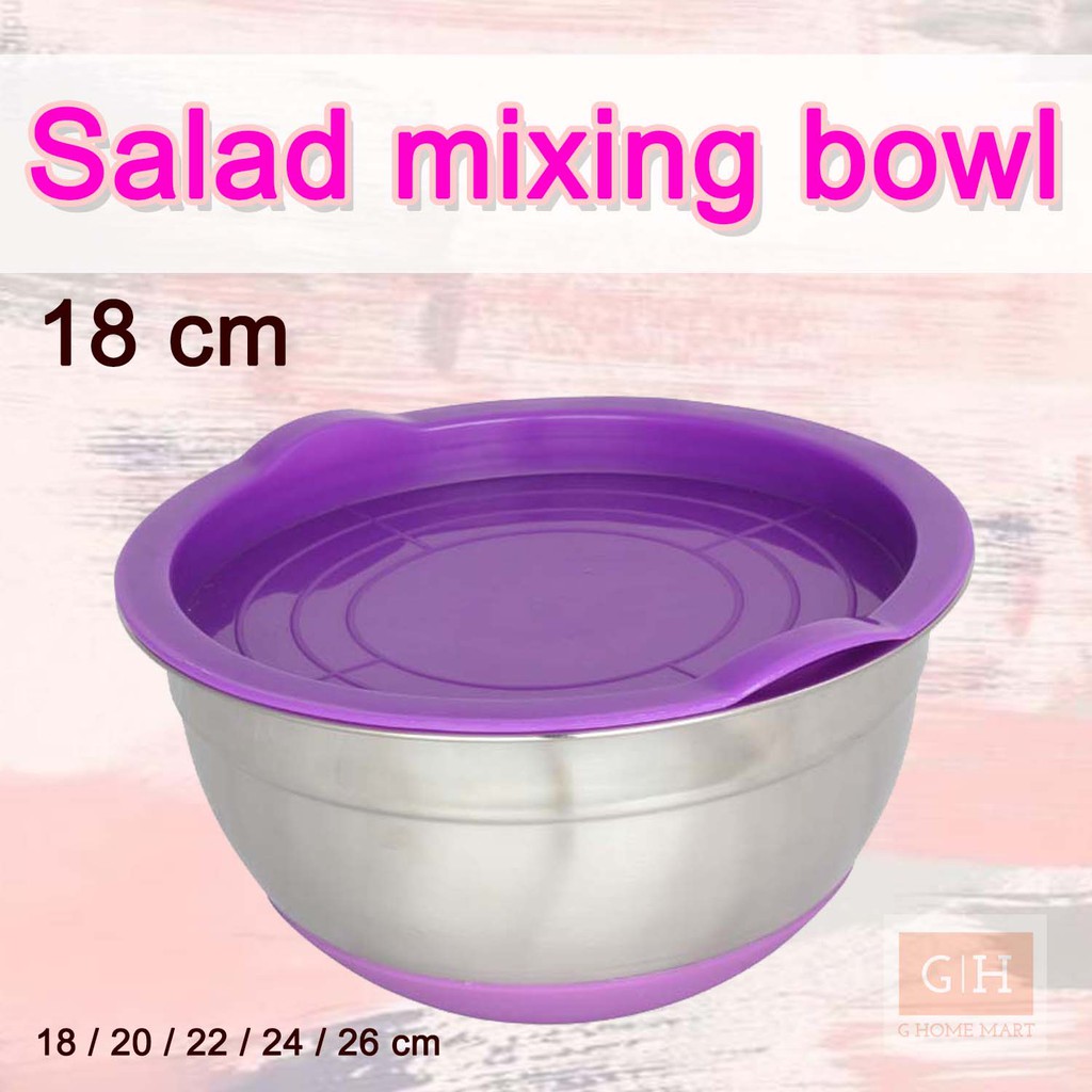 Mixing Bowl 18 cm Warna Anti Slip warna ungu/ Mangkok Baskom Adonan Stainless