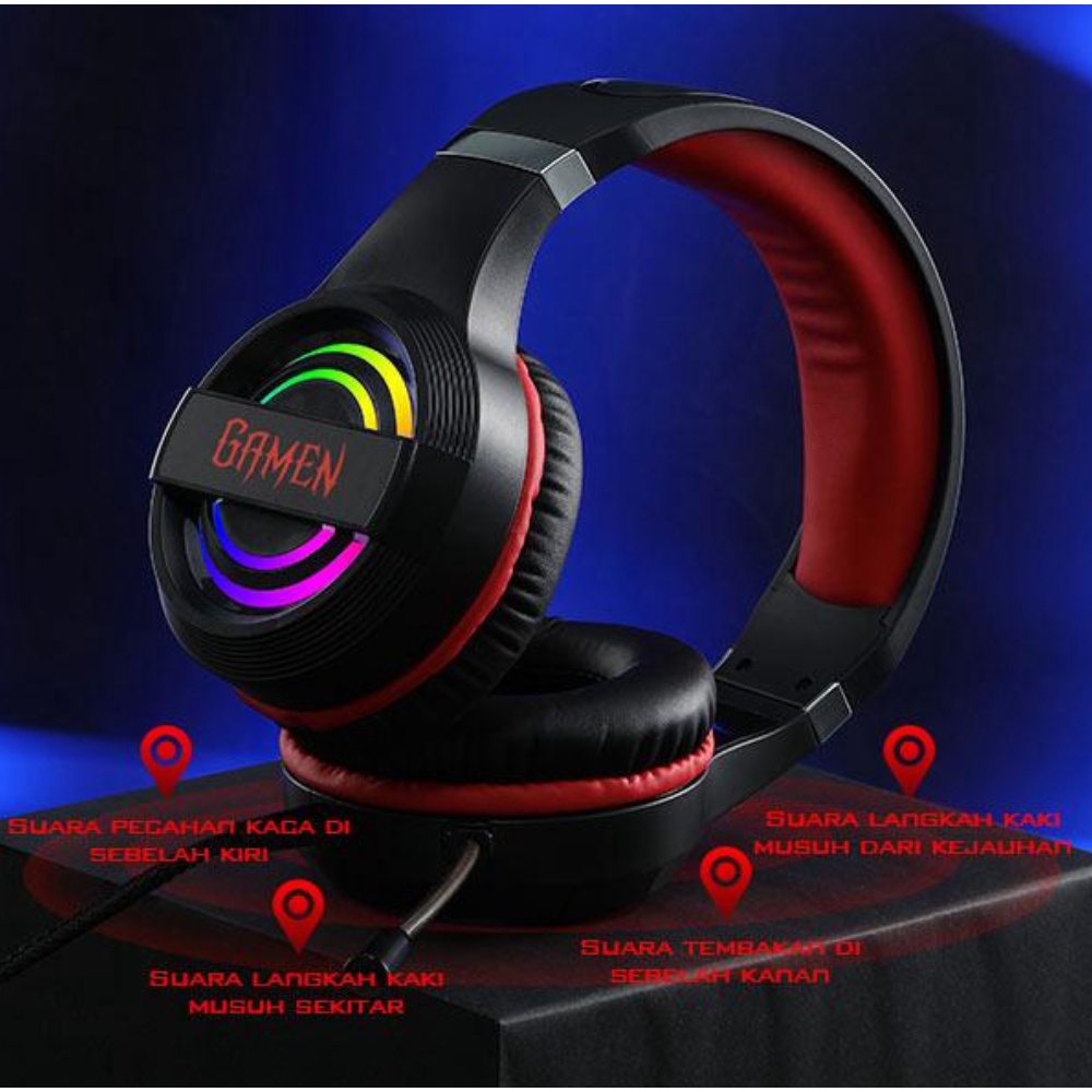 Gamen GH1100 PRO RGB Headset Lighting Effects Born For Gamer Headphone Black