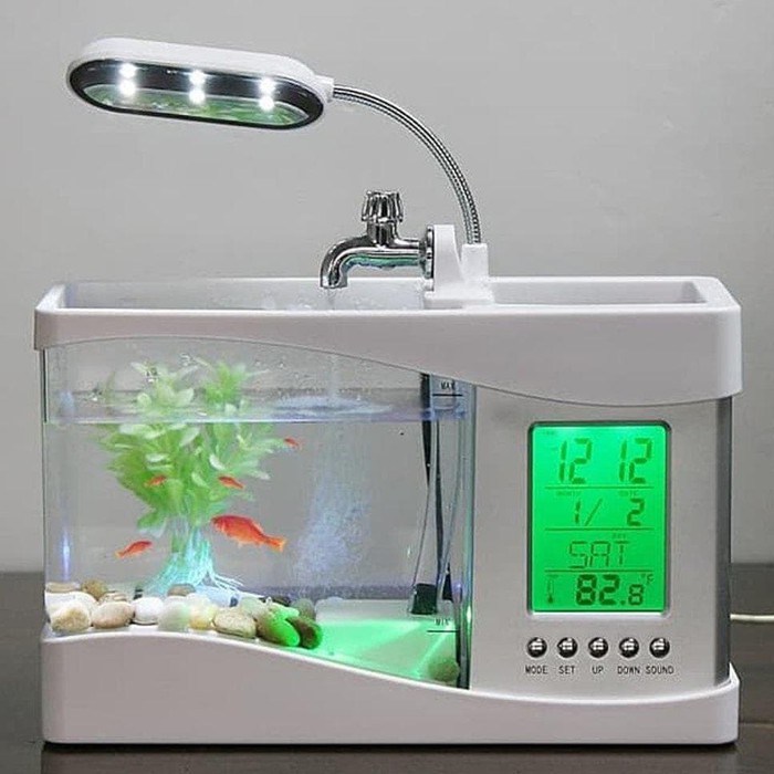 Aquarium Ikan Mini USB Desktop Fish Tank Running Water Hitam