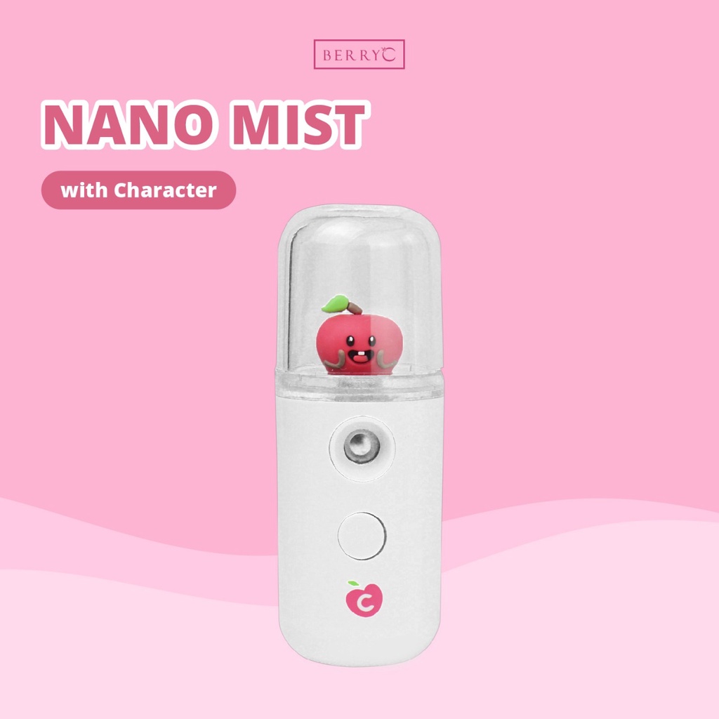 BerryC Nano Mist Spray Sanitizer 30ML dengan karakter BerryC mungil untuk anak - dewasa face mist sprayer embun fog mungil personal portable rechargable usb putih white simple kuat new design awet sanitize sterilize moisturize