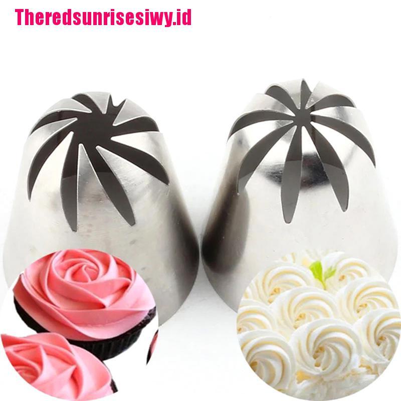 2pcs / Set Nozzle Icing Piping Krim Untuk Dekorasi Kue Cupcake