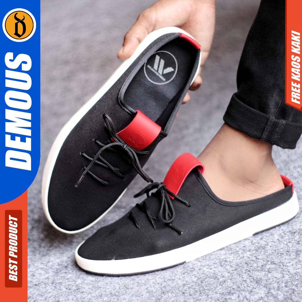 DEMOUS SWAREZ Sepatu Sandal Bustong Pria Sepatu Slop Tutong Hitam