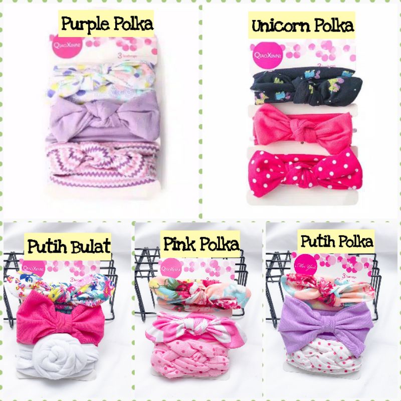 Bandana Set Campur Isi 3 Headband Bayi Baru Lahir Bando Bayi Aksesoris Rambut Newborn Lucu Elastis