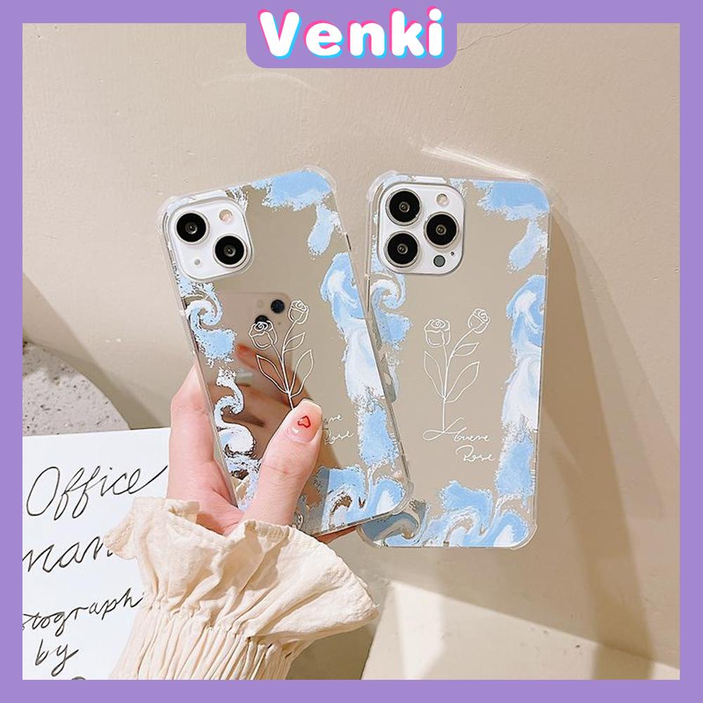 iPhone Case Acrylic HD Makeup Mirror Airbag Shockproof Protection Camera Blue Rose Flower Compatible For iPhone 11 iPhone 13 Pro Max iPhone 12 Pro Max iPhone 7 Plus iPhone xr